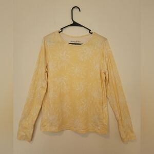 Hang Ten Sz M Women's Long Sleeves Sun Tee UPF 50+ Zip Pocket Yellow Floral
